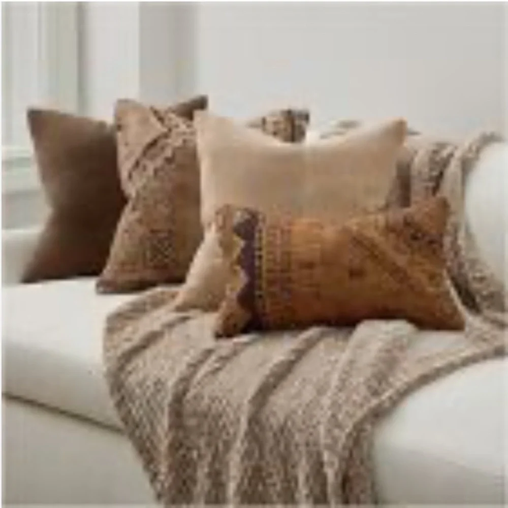 C13‎ Ethan Allen 2 Pillow Wool Covers Cream Brown